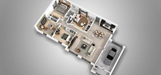 Plan de maison Surface terrain 107 m2 - 5 pièces - 4  chambres -  avec garage 