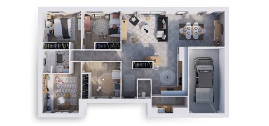 Plan de maison Surface terrain 102 m2 - 5 pièces - 4  chambres -  avec garage 