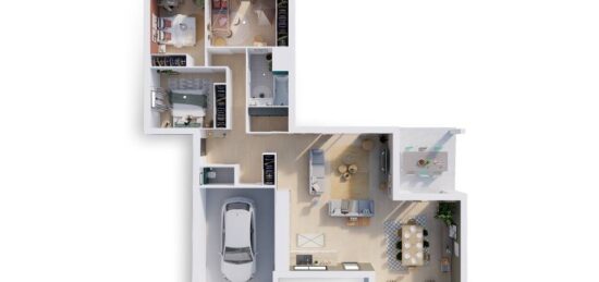 Plan de maison Surface terrain 117 m2 - 5 pièces - 4  chambres -  avec garage 