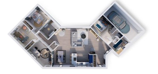 Plan de maison Surface terrain 123 m2 - 5 pièces - 4  chambres -  avec garage 