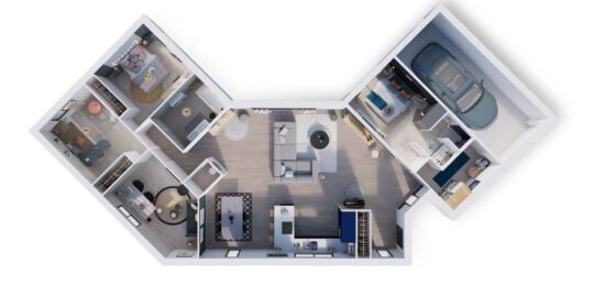 Plan de maison Surface terrain 103 m2 - 4 pièces - 3  chambres -  avec garage 