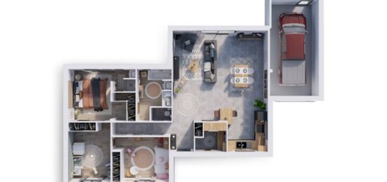 Plan de maison Surface terrain 98 m2 - 4 pièces - 3  chambres -  avec garage 