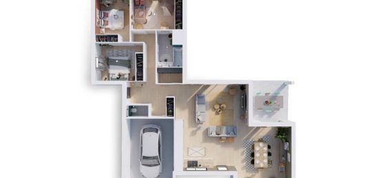 Plan de maison Surface terrain 108 m2 - 4 pièces - 3  chambres -  avec garage 