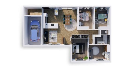 Plan de maison Surface terrain 102 m2 - 5 pièces - 4  chambres -  sans garage 