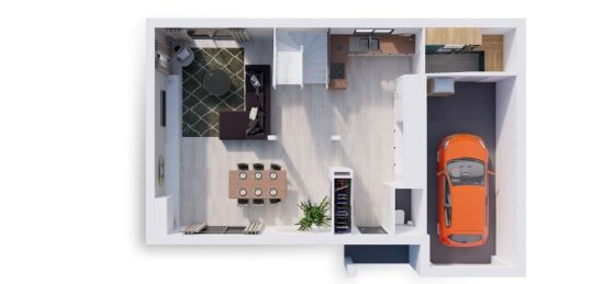 Plan de maison Surface terrain 91 m2 - 4 pièces - 3  chambres -  avec garage 